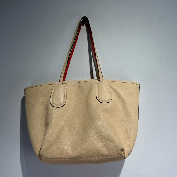 Coach Peach/Cream Tote with Pink Pom Pom - Picture 3 of 7